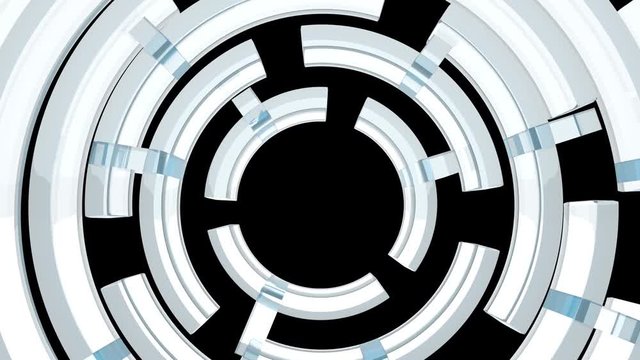 4k rotating tech tunnel entrance,circle light channel,soundwave acoustic 3d space,internet connection tunnel,science fiction dynamic space.