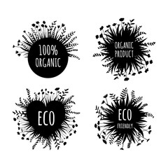 Vector Eco Friendly, 100% Organic product labels, stickers, tags and shapes on white background. Nature food, cosmetic stains set