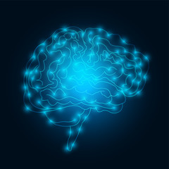 blue glowing brain background, vector illustration