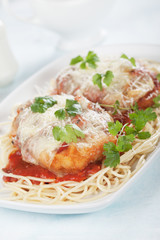 Italian chicken parmesan with spaghetti pasta
