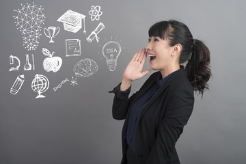 Beautiful university student with education success icon