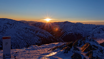 Zimowy zachód Słońca Tatry Wysokie