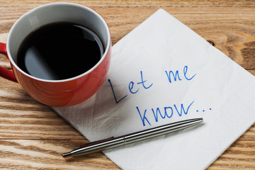 Romantic message written on napkin