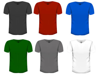 Set of realistic t-shirts on a white background. Isolated vector illustration.