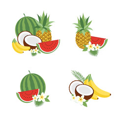 Big fruit vector set. Modern flat design. Isolated objects. Fruit icons.