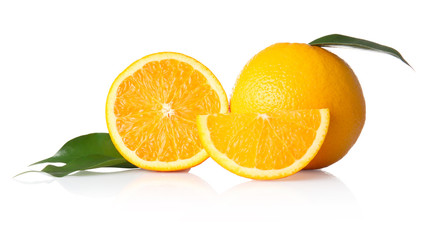 Fresh orange with slices, isolated on white