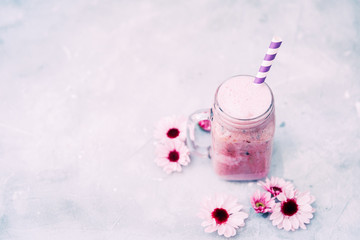 Healthy smoothie in a glass bottle