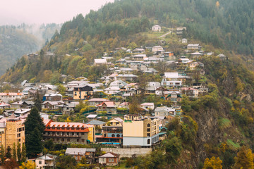 Obraz premium Borjomi, Samtskhe-Javakheti, Georgia. Aerial View Cityscape Of Borjomi