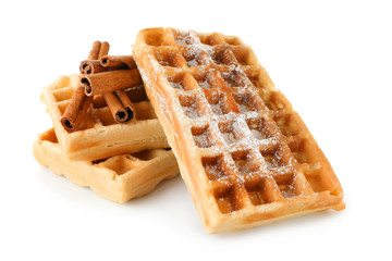 Delicious cinnamon waffles isolated on white
