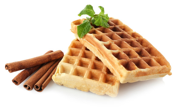 Delicious cinnamon waffles isolated on white