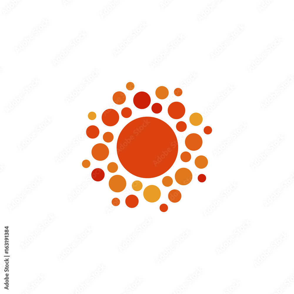 Poster sun orange color abstract simple icon. rounded sunny circle shape. summer day symbol and vector logo