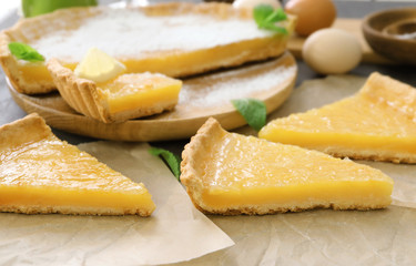 Delicious pieces of lemon curd on parchment