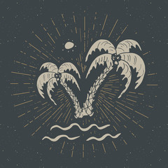Vintage label, Hand drawn palm trees, grunge textured retro badge template, typography design vector illustration © saint_antonio
