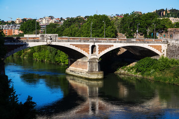 Fototapeta na wymiar Bridge over Tiber river at summer morning. Rome, Italy