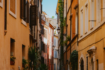 Fototapeta na wymiar Narrow street in Rome, Italy at summer
