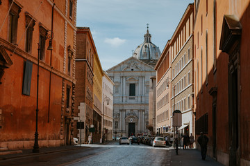 Street in Rome at summer daytime. Italy, Europe