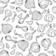 Hand drawn sketch style garlic pattern