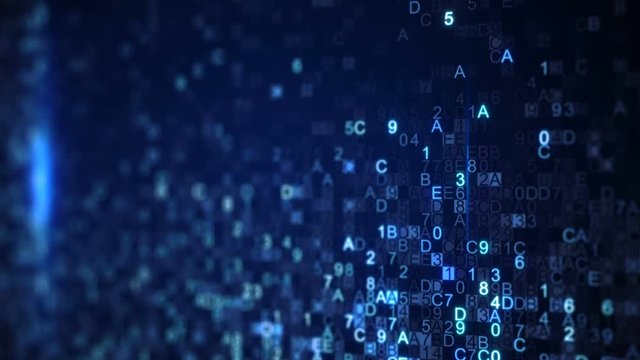 Scanning digital data blue hex code. Abstract information technology concept. Computer generated seamless loop animation. Rendered with DOF 4k UHD (3840x2160)
