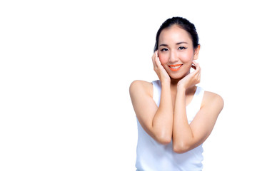 Fototapeta premium Beautiful girl with makeup, youth and skin care concept / photoset of attractive asia girl on white background