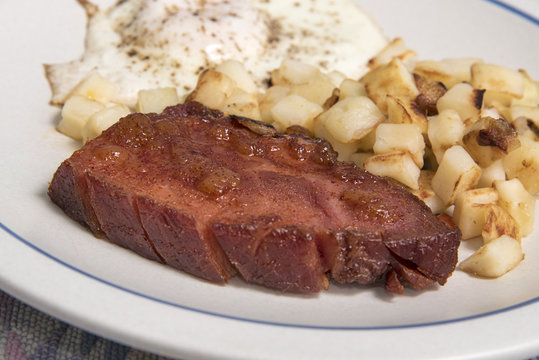 Ham Steak With Eggs And Potato