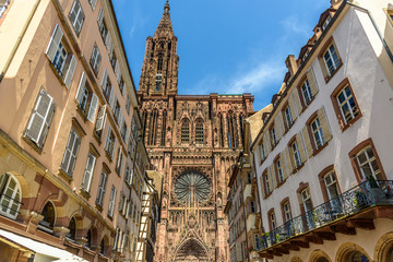 The impressive gothic cathedral of Strasbourg in France