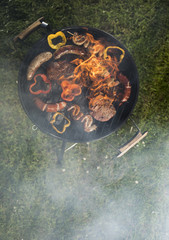 Assorted grilled meat on a summer barbecue, BBQ concept 