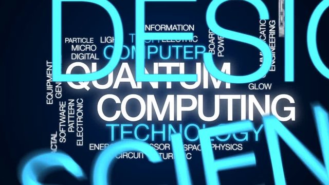 Quantum computing animated word cloud, text design animation.