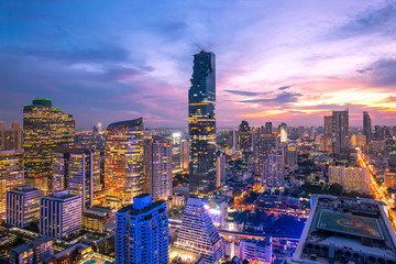 Fototapeta premium cityscape of Bangkok city at night , landscape Thailand