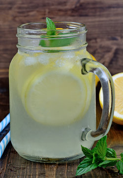 Citrus lemonade with mint in mason jar