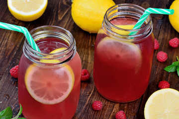 Raspberry lemonade in a glasses jar