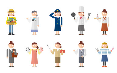 働く女性たち、職業：セット、バリエーション