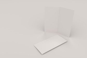 Blank white two fold brochure mockup on white background