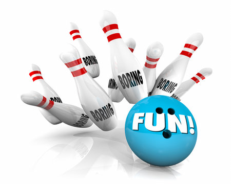 Fun Vs Boring Bowling Ball Stikes Pins 3d Illustration