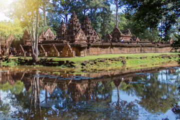 Fototapeta na wymiar sandstone carving at banteay srei,Siem Reap,Cambodia