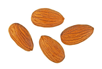 Almonds isolated on white background, top view
