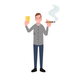 man smoking and drinking alcohol