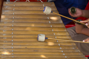 Thai traditional musical instrument , wooden alto xylophone with drum sticks
