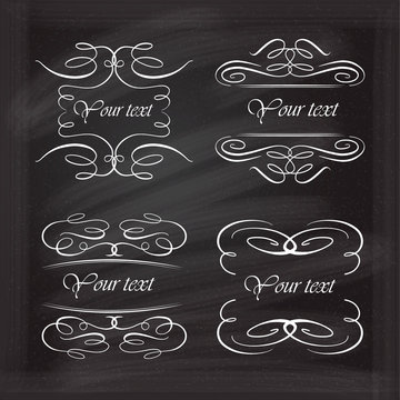 Vector calligraphic design elements on a chalkboard background.