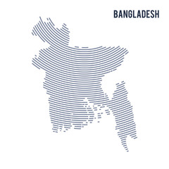 Vector abstract hatched map of Bangladesh with curve lines isolated on a white background.