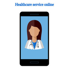 Woman doctor on the smartphone screen, icon