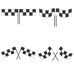 Sport flag for competition race. Black and white checkered auto racing flags