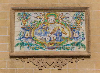 Religious scene in ceramic tiles in Valencia