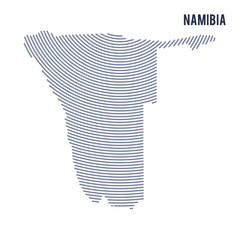 Vector abstract hatched map of Namibia with curve lines isolated on a white background.