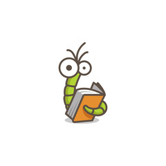 Funny green worm reading an orange book - 163214917