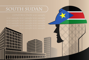 Naklejka premium Building logo made from the flag of South Sudan ,construction working industry concept. Vector illustration