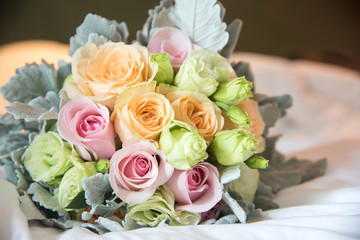 Wedding Bouquet Beautiful on white bed