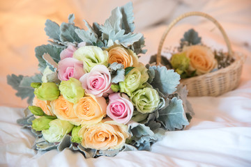 Wedding Bouquet Beautiful on white bed