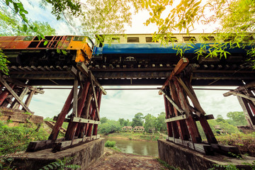 Historical death railway route between Thailand and Burma constructed during world war. Located in Kanchanaburi province.