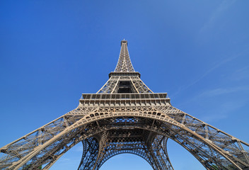 Naklejka na ściany i meble Eiffel tower in Paris against blue sky