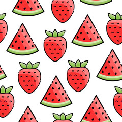 Strawberry, Watermelon seamless pattern